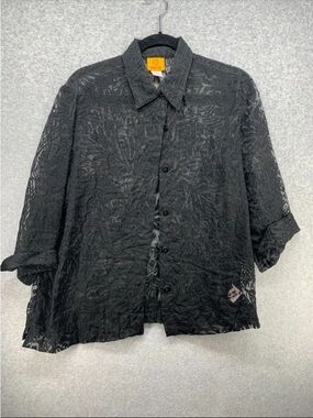 Ruby Rd. Black Sheer Textured Button-Up Shirt Jacket